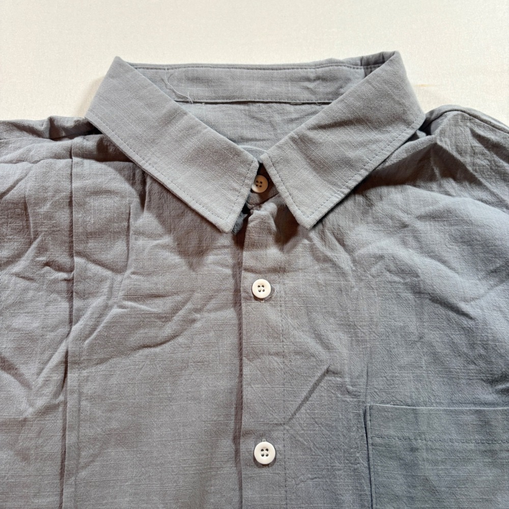 Unbranded Short Sleeve Button Down Shirt Men 2XL Gray Linen Cotton Casual Summer